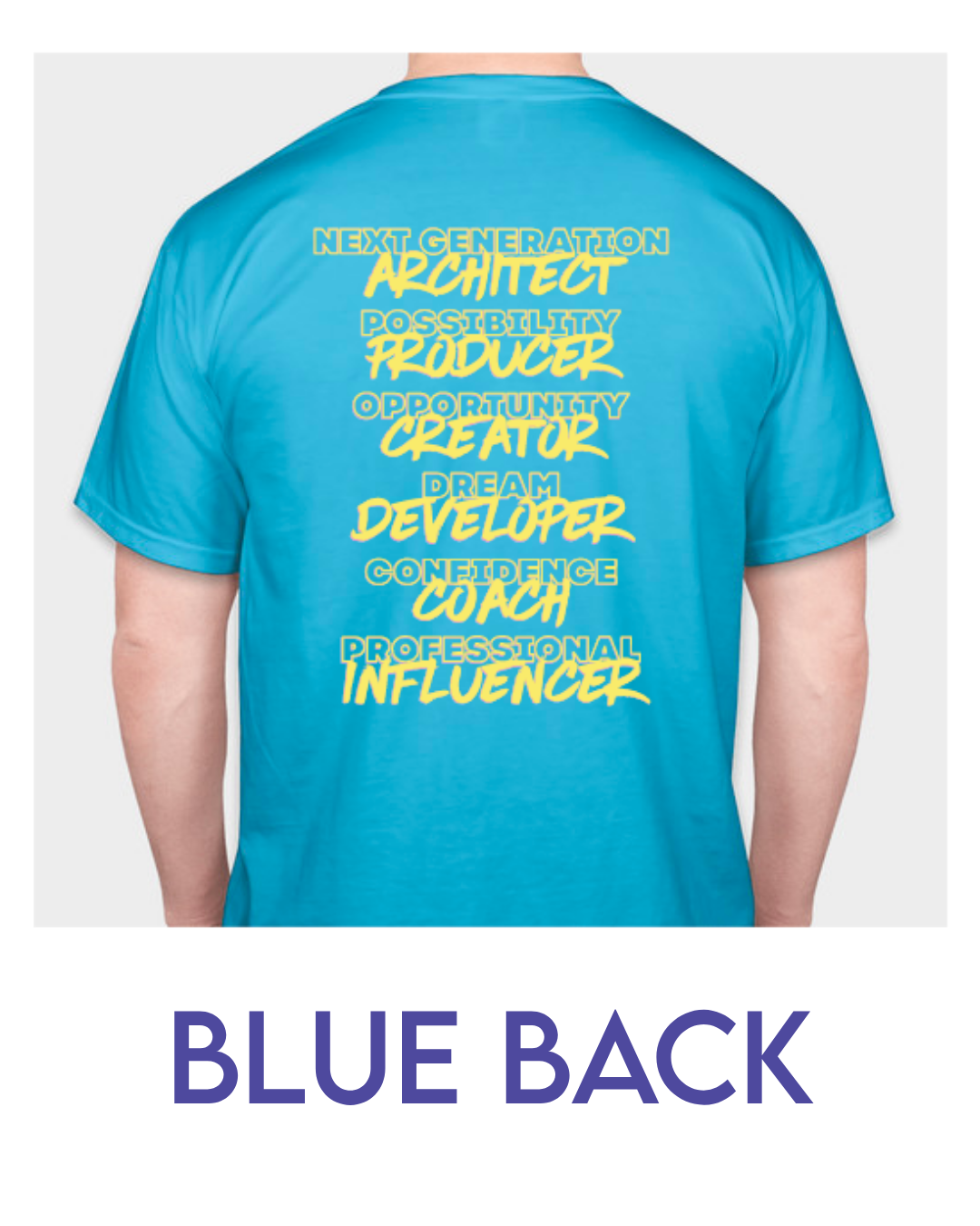 Blue t-shirt, back design