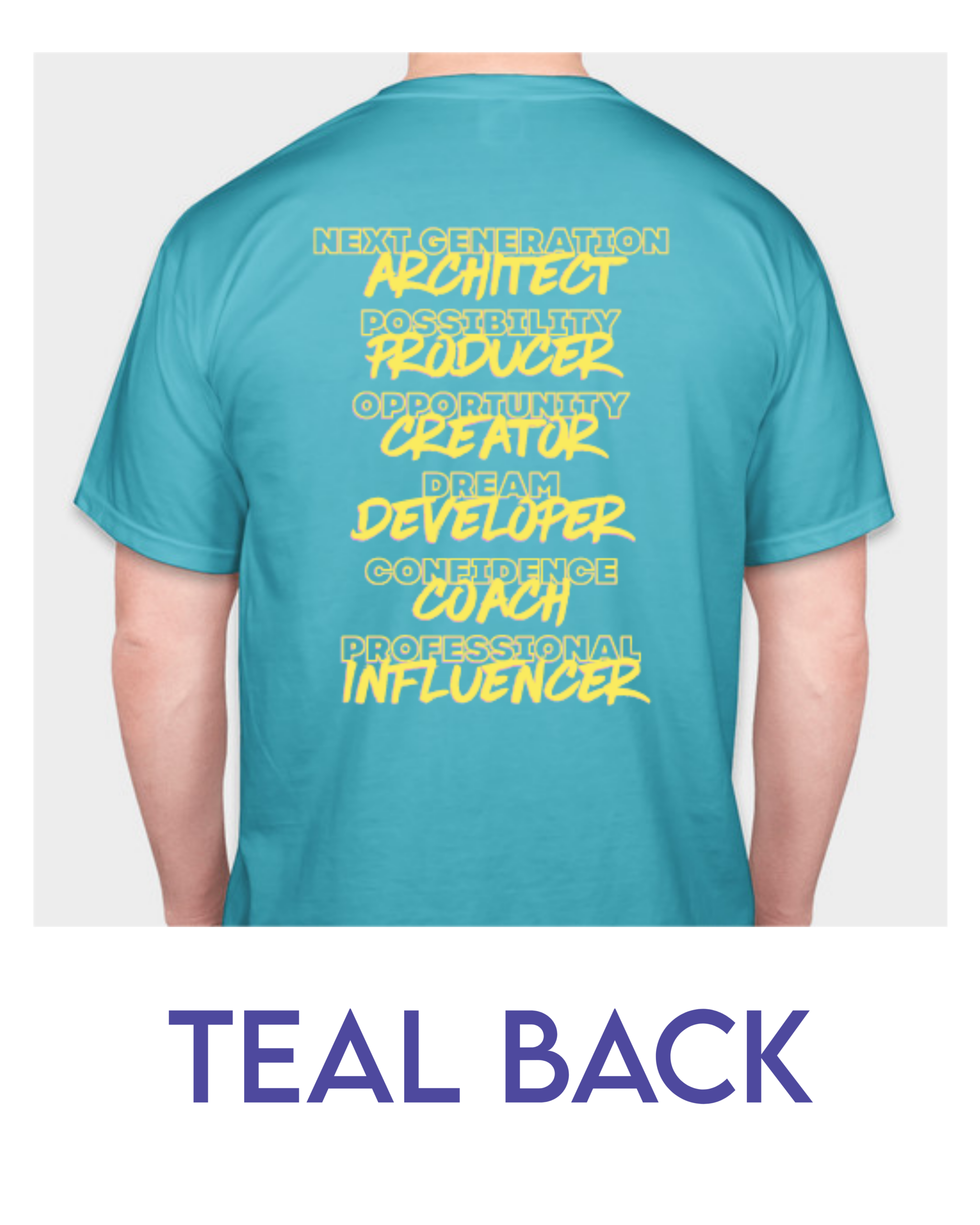 Teal t-shirt, back design
