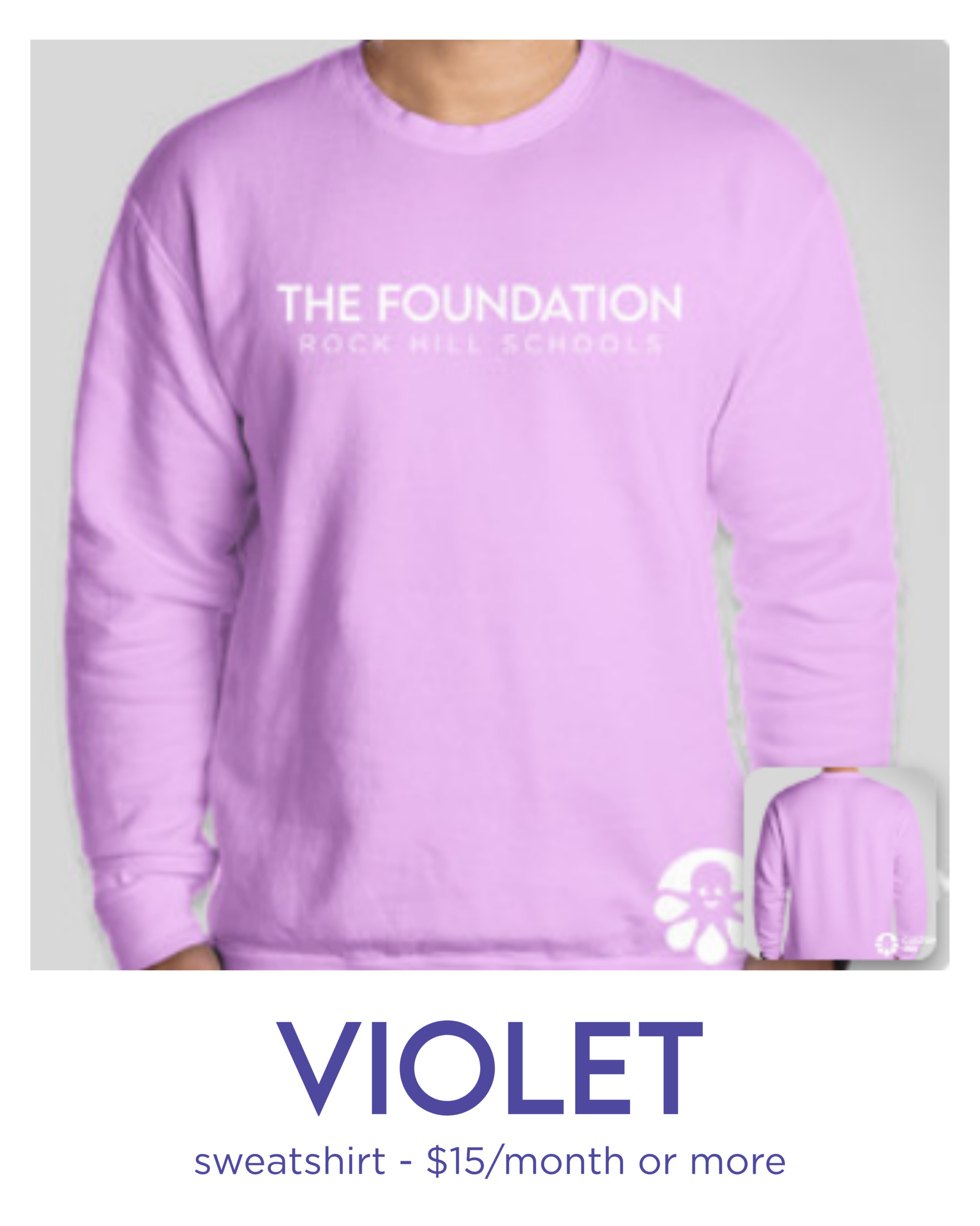 Violet sweatshirt, front and back designs